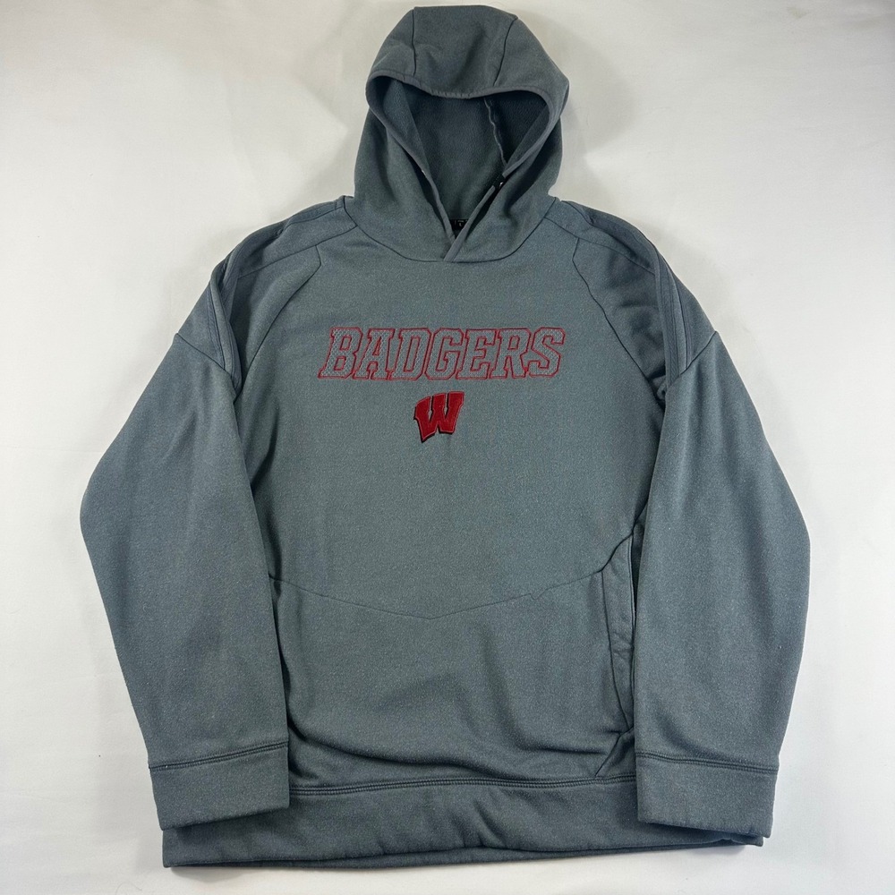 Adidas Wisconsin Badgers Pullover Hoodie Gray Climawarm Men's Size L